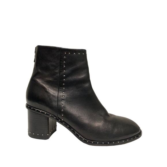 RAG & BONE Black Leather Willow Studded Block Heel Ankle Booties Boots Size 37